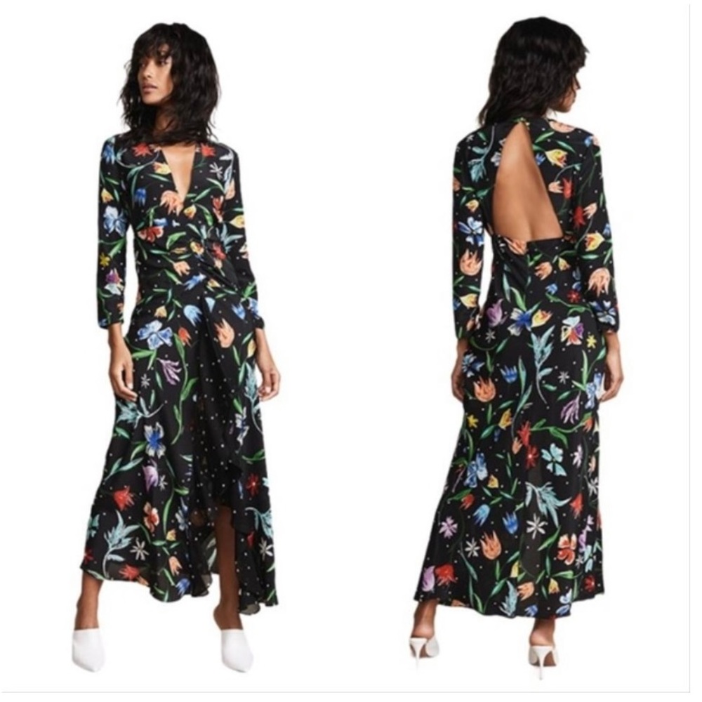 RIXO “Rose” Dress in Black Floral